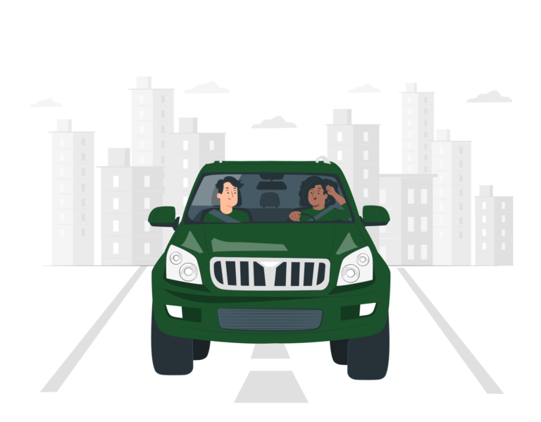 Two people traveling in a green SUV for Indore to Omkareshwar taxi service