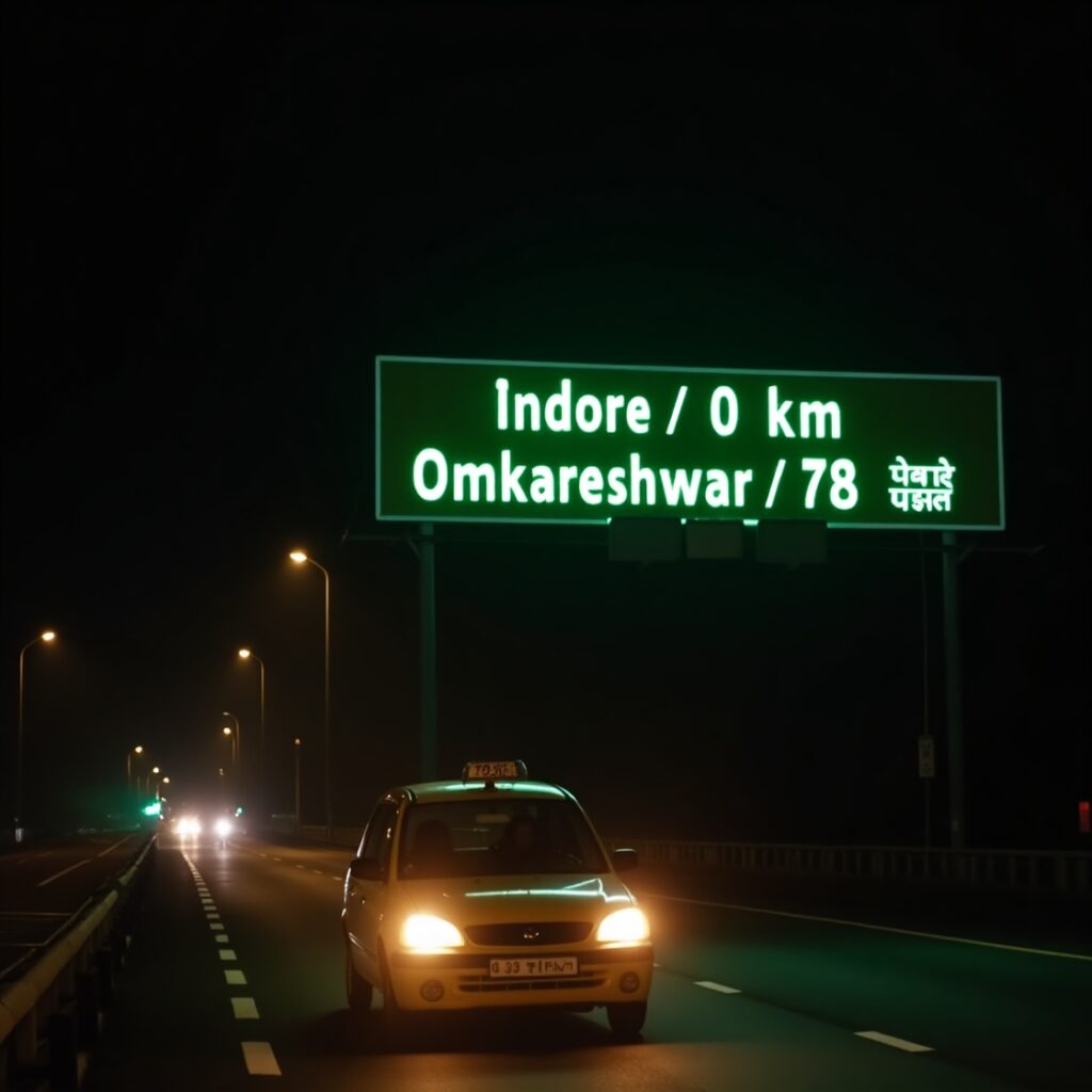 Taxi passing from indore to omakareshwar highway at night