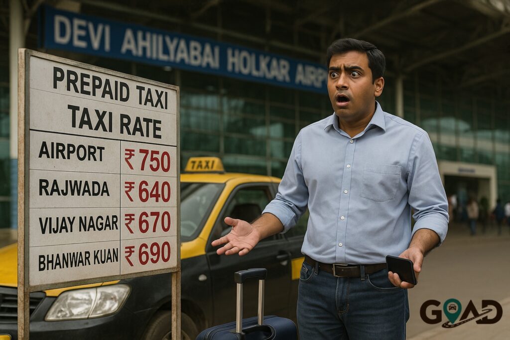 Traveler looking at Indore Airport taxi rate hike.