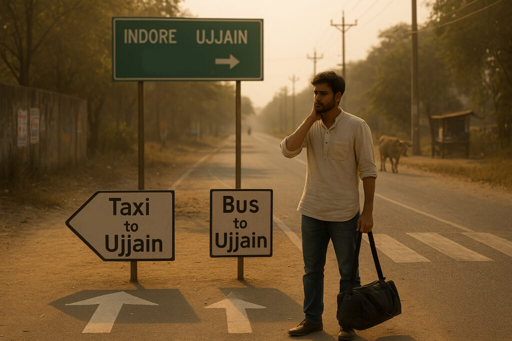 Confused customer thinking what to choose between Indore to Ujjain bus and taxi
